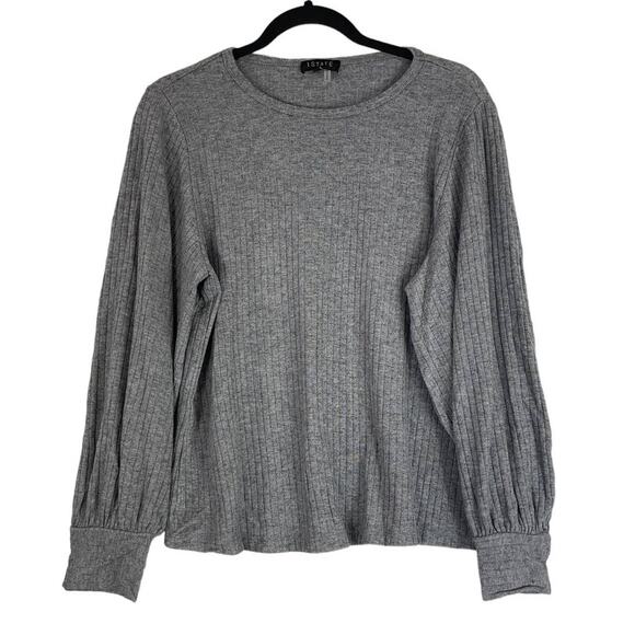 1. State top gray ribbed balloon sleeve knit - Picture 1 of 4